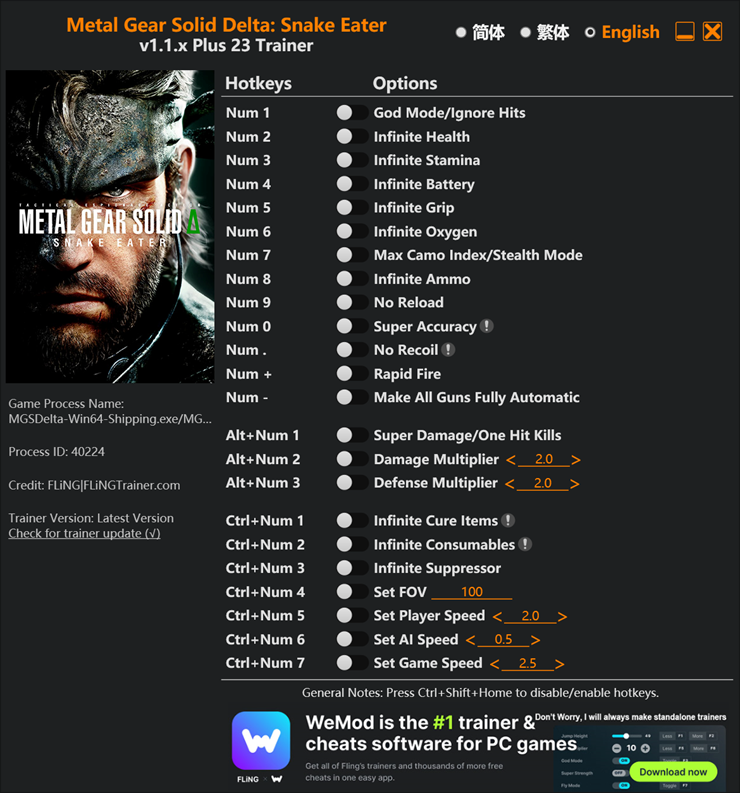 Metal Gear Solid Delta: Snake Eater Trainer